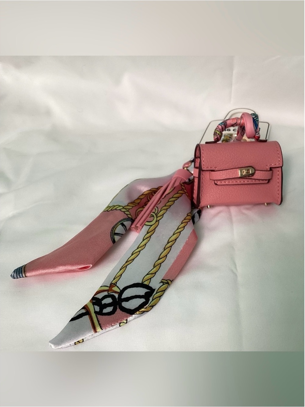 NWT Zoey & Zuri bag charm Pink Bag with Printed Scarf